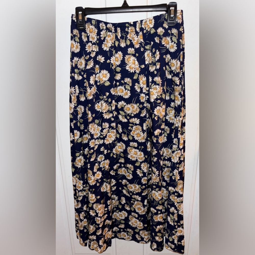 Two Twenty Vintage Womens Floral Navy Maxi Skirt Medium